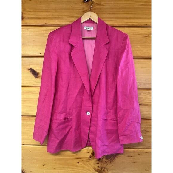 Talbots 12 Long Sleeve Blazer Hot Pink Linen One Button Vintage Barbie Y2K - Picture 1 of 4